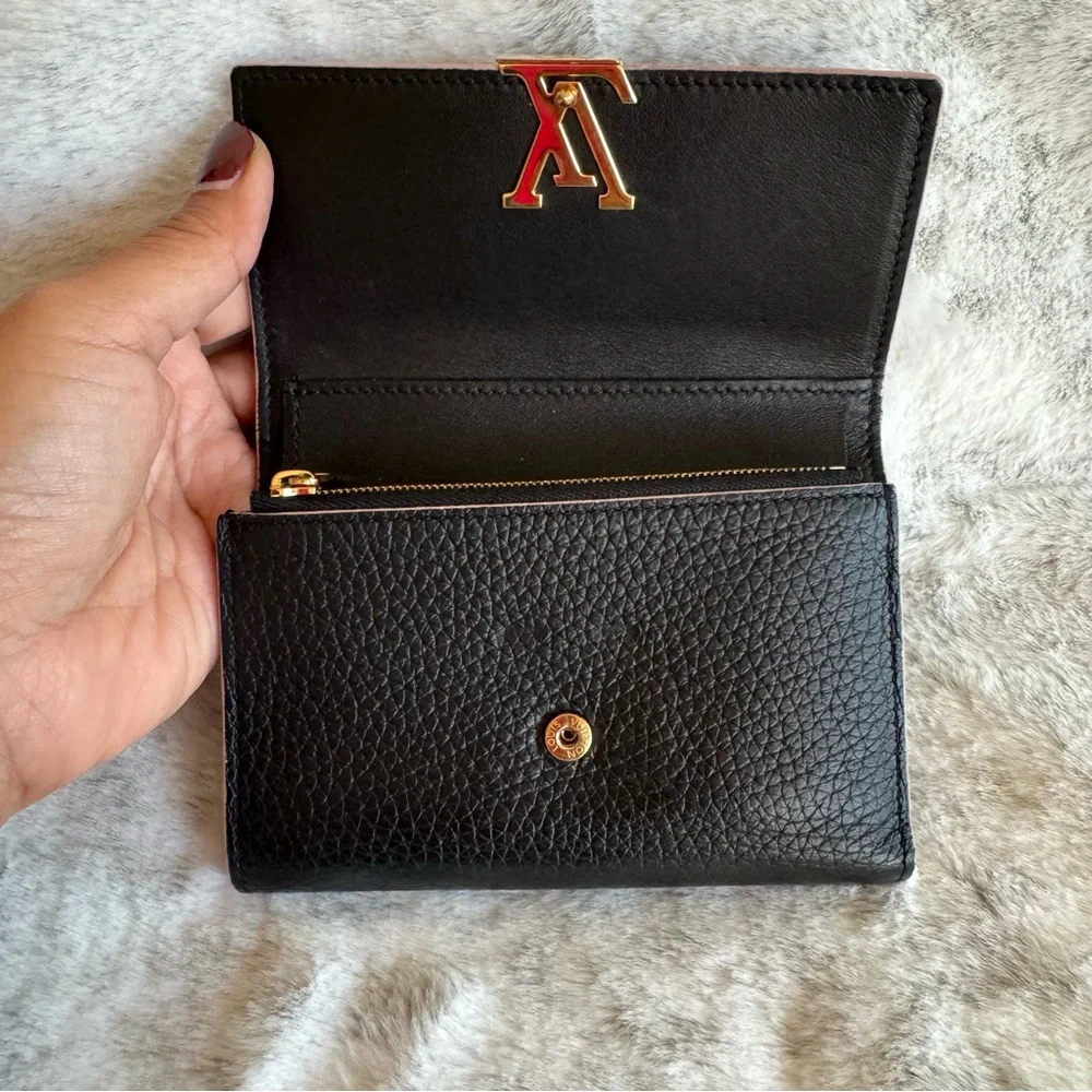 Louis Vuitton Capucines Compact Wallet - Black with Ballerina Pink Edging P0303